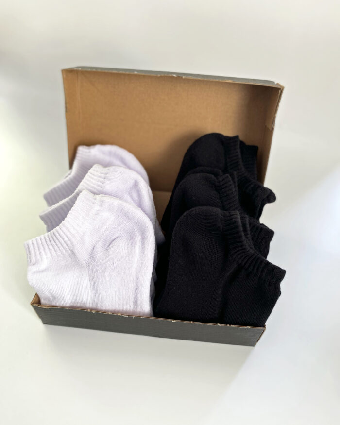 3 White & 3 Black Short Socks